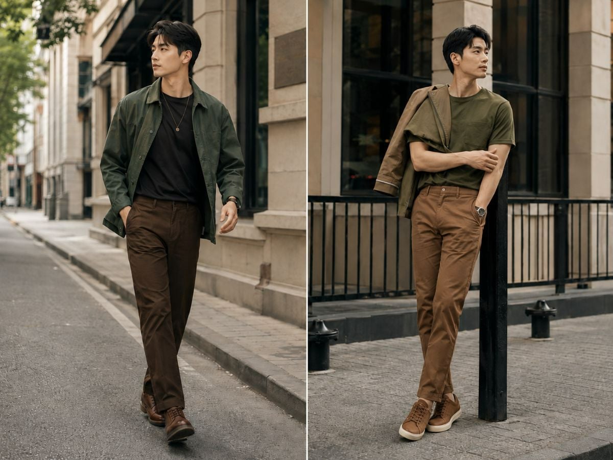 Kết hợp màu xanh lá với màu nâu