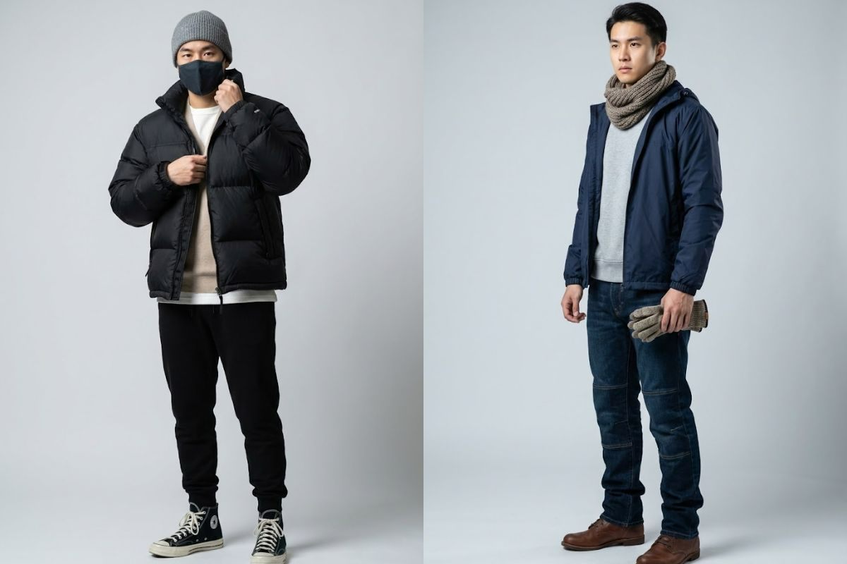 Áo giữ nhiệt + áo nỉ hoặc len mỏng + áo khoác gió hoặc áo đại hàn