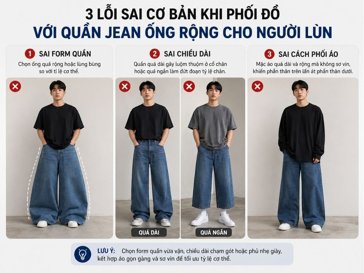 Những lỗi cơ bản khi phối với quần ống rộng