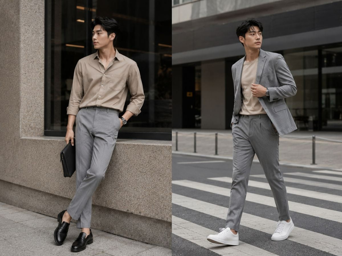 Be và xám phù hợp phong cách công sở hiện đại