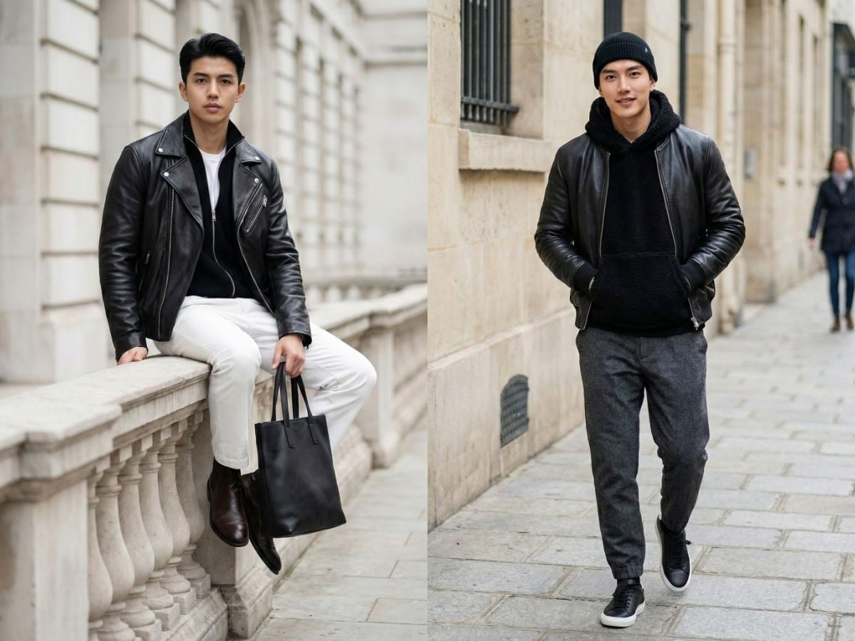 Mùa đông phối đồ áo khoác da