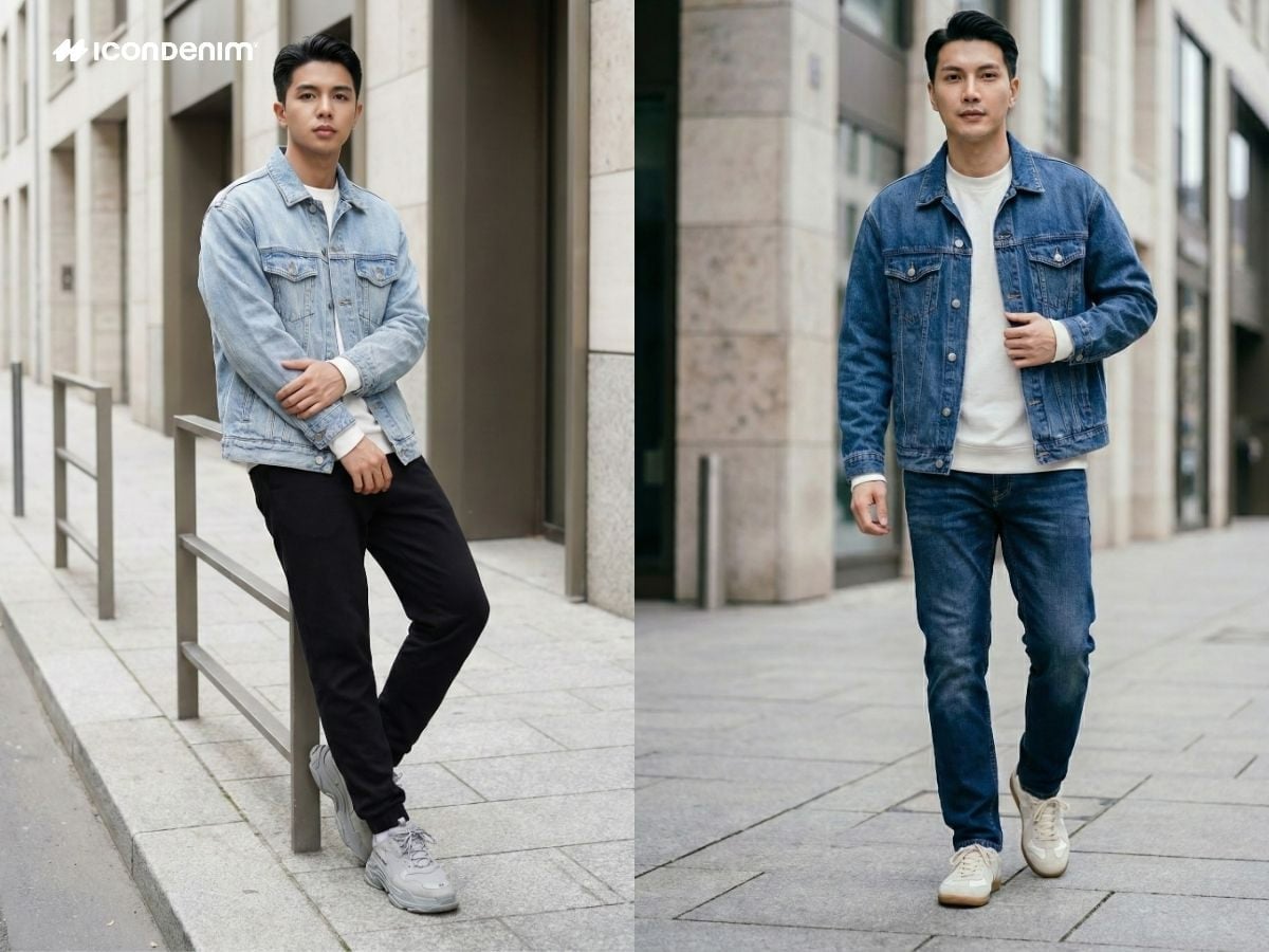 Phối đồ mùa đông với áo khoác jeans cool ngầu
