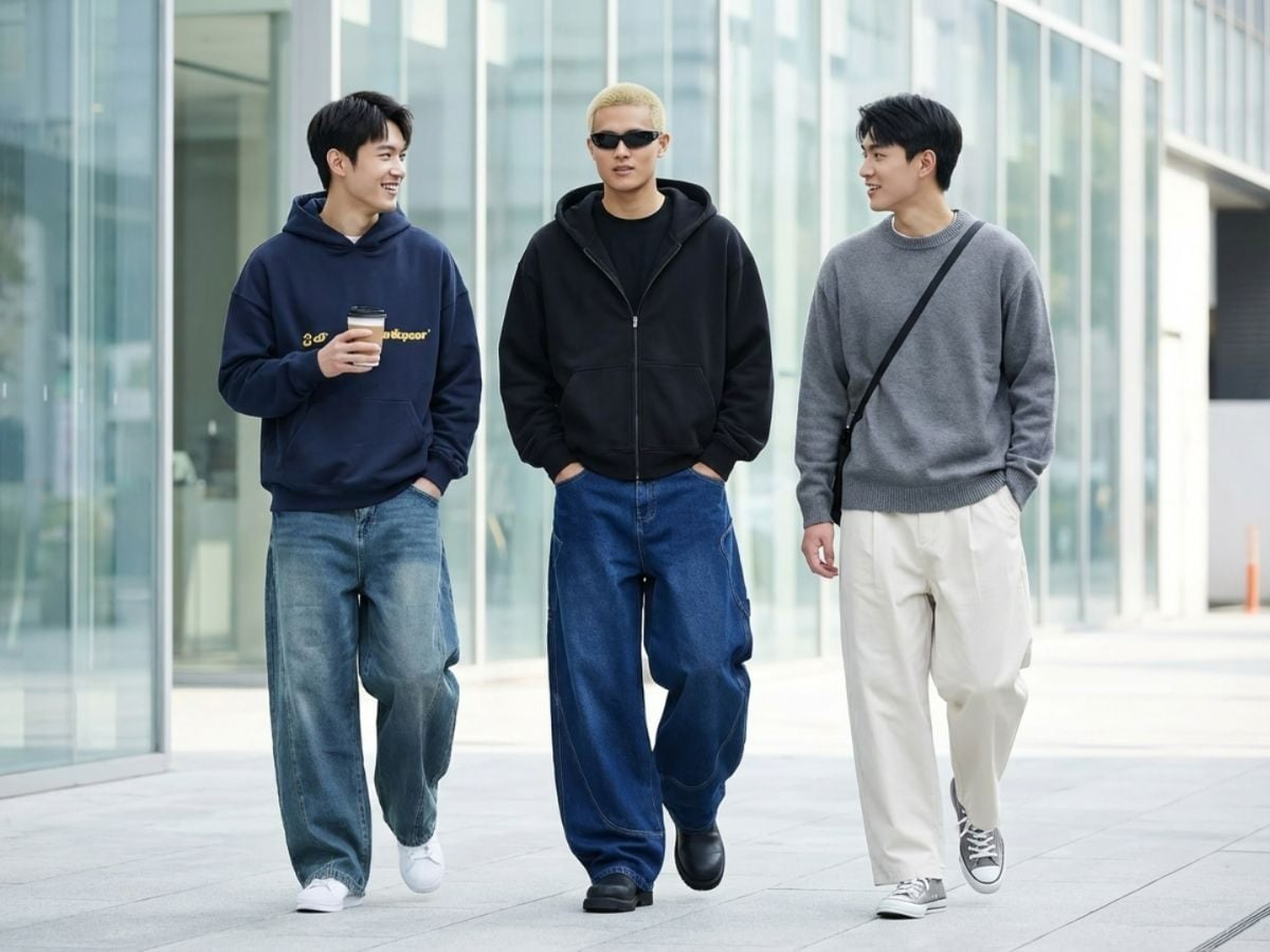 Quần baggy nam phối áo hoodie và sweater