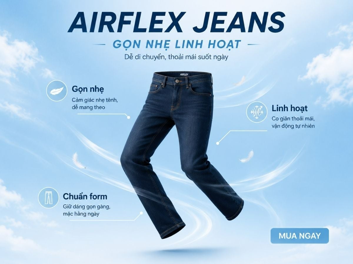 Quần jeans nam AirFlex Gọn Nhẹ Linh Hoạt