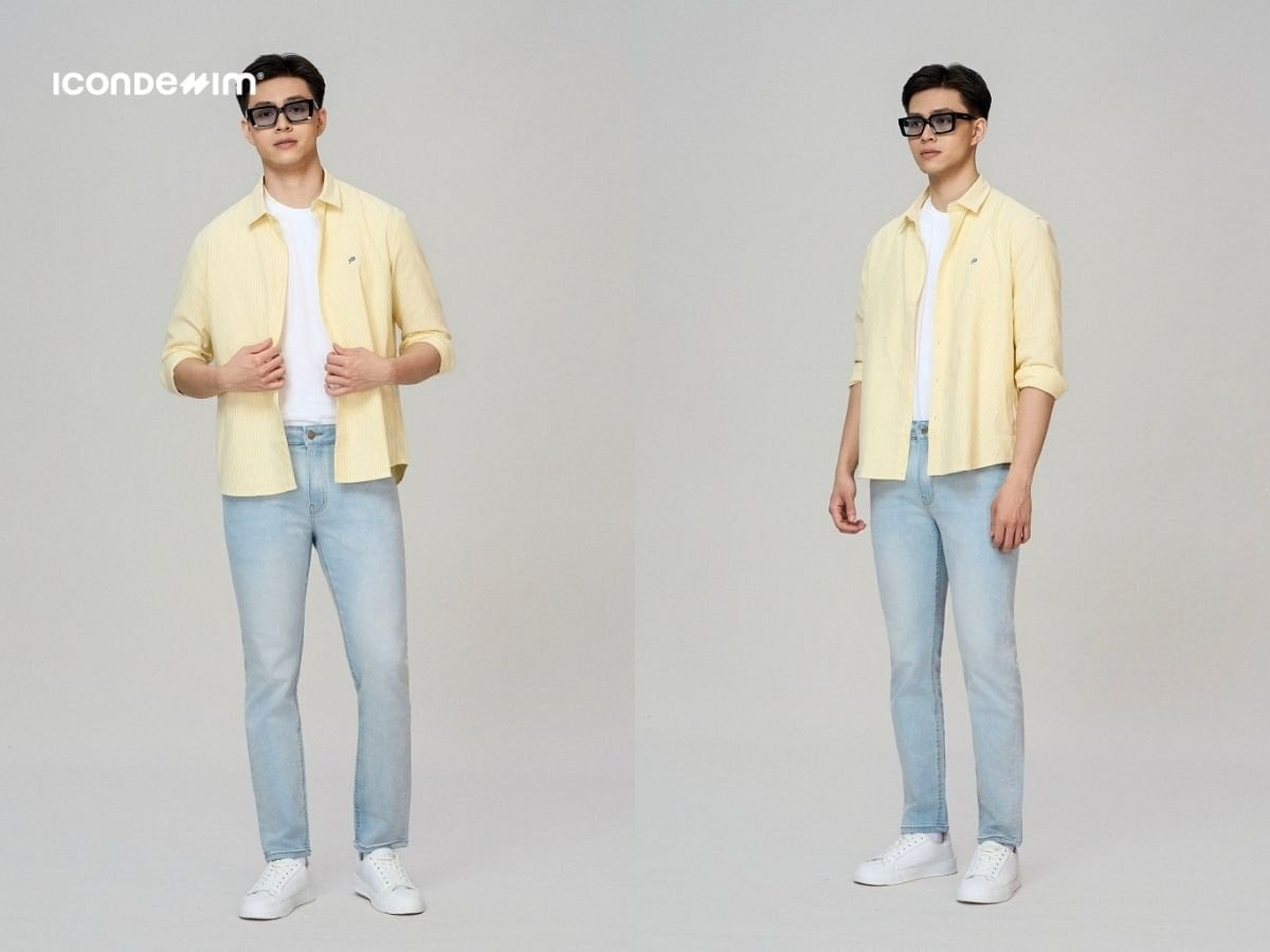 Quần jeans phối với overshirt và áo thun