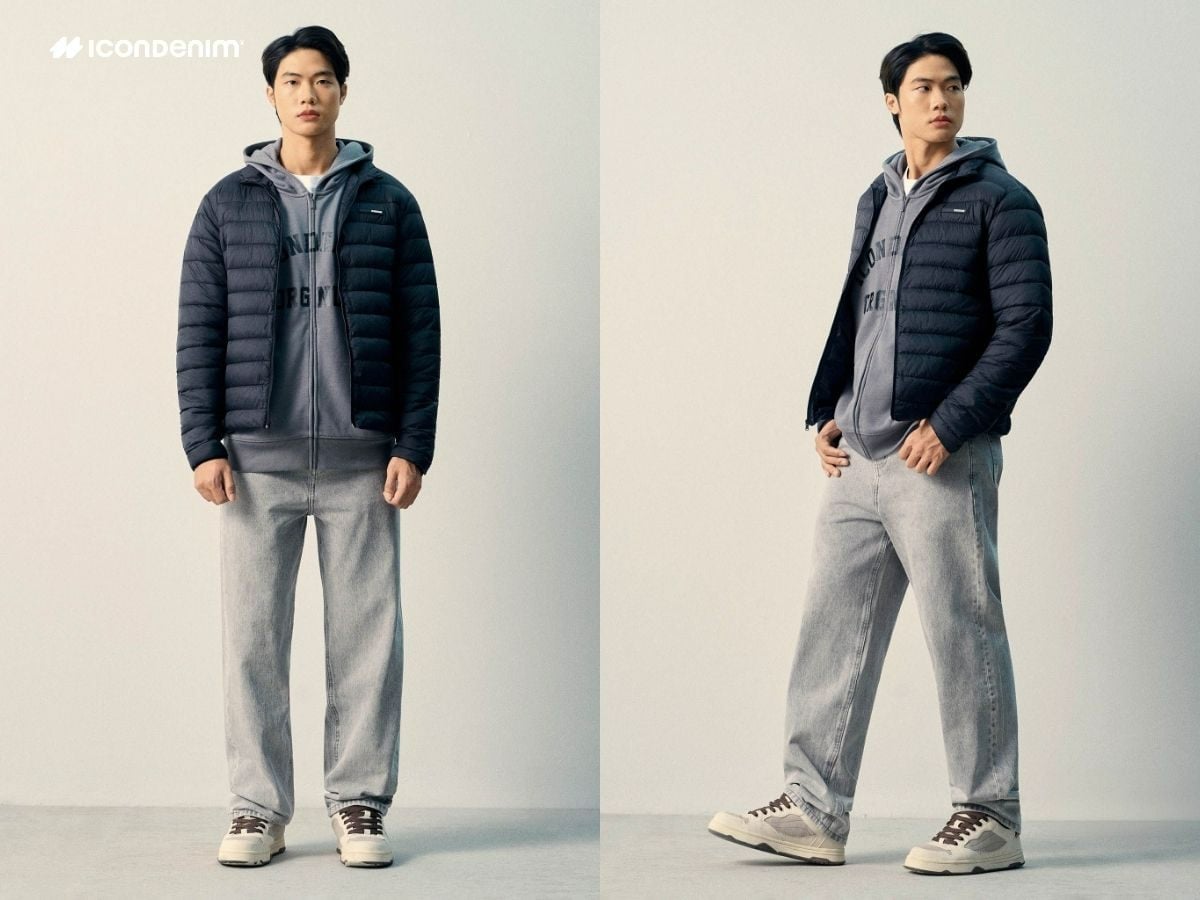 Quần ống rộng, áo hoodie và áo khoác phao