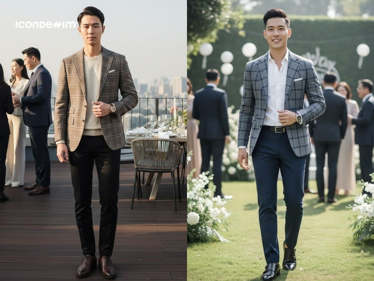 Tạo ấn tượng với blazer kẻ caro và quần âu