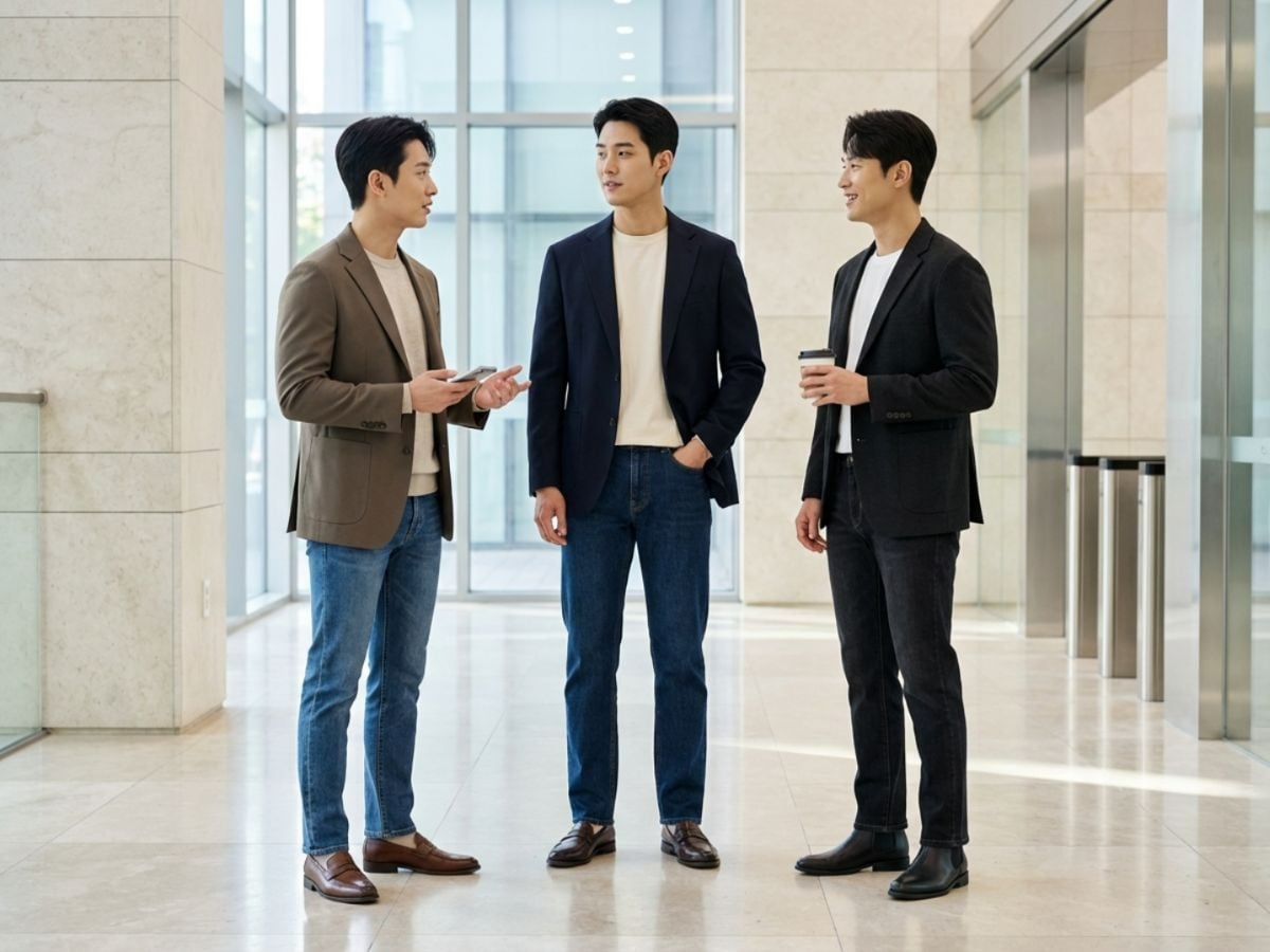 Quần jean ống suông phối blazer lịch sự nam tính