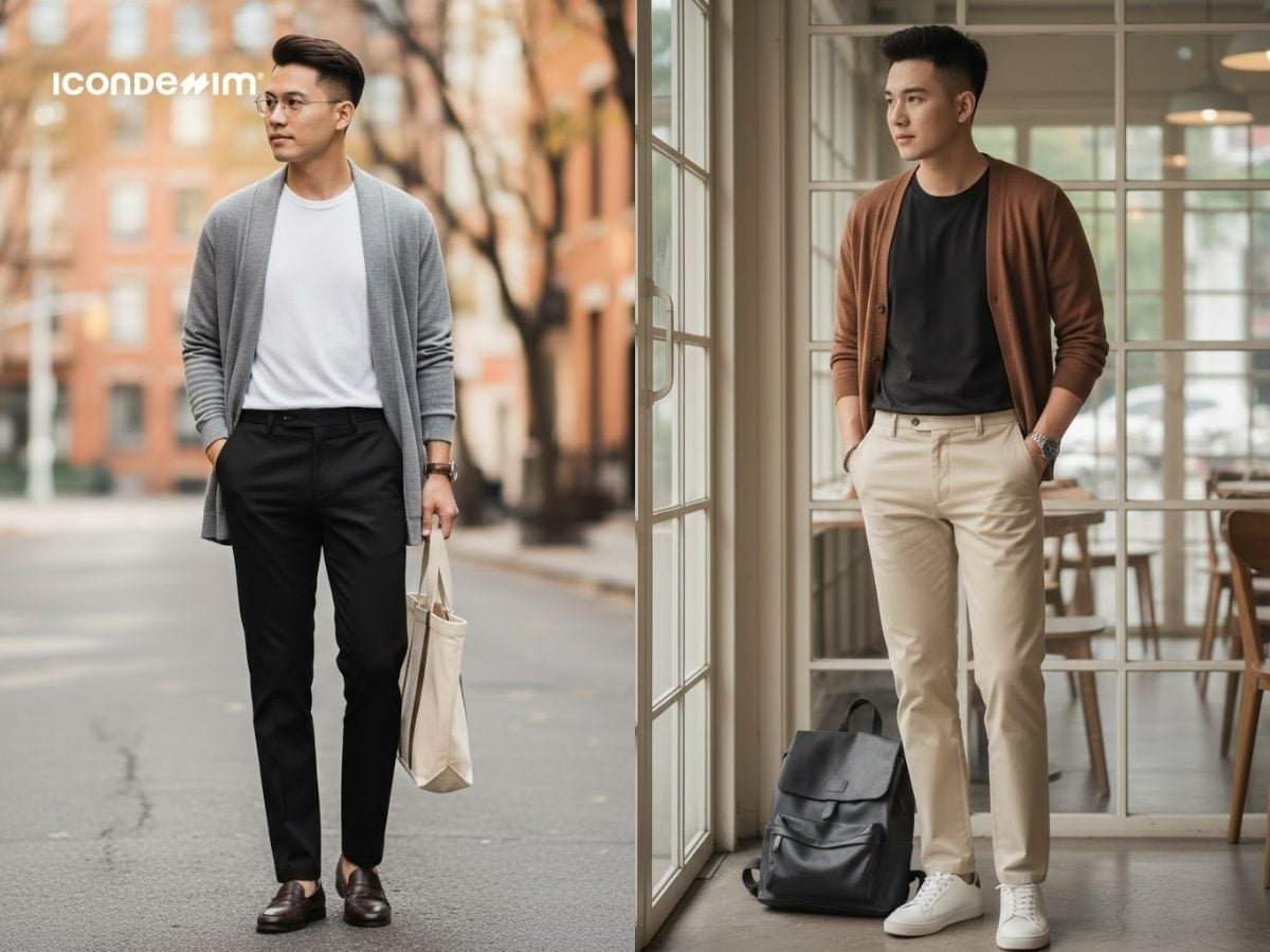 Ấm áp, lãng tử với áo cardigan và áo thun trơn