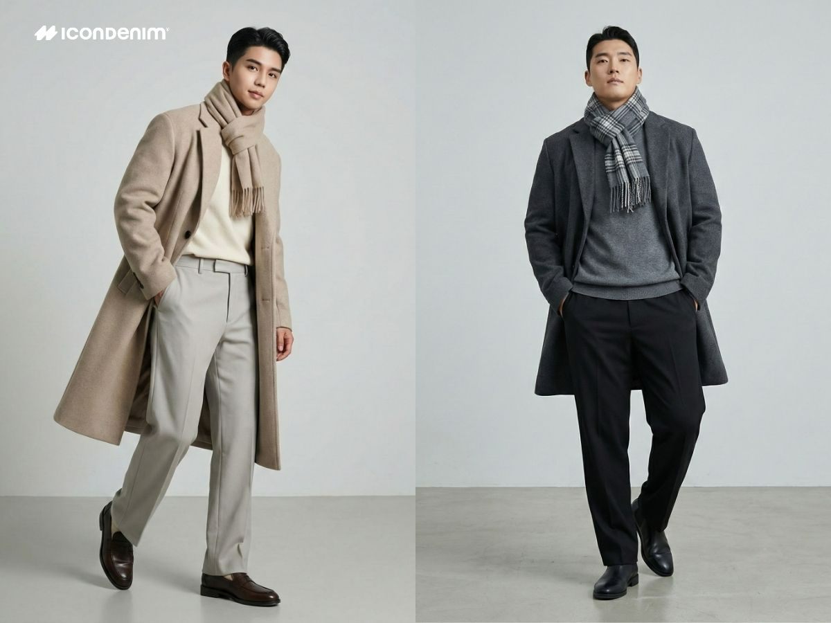 Quần ống rộng và áo khoác dạ phong cách Hàn Quốc