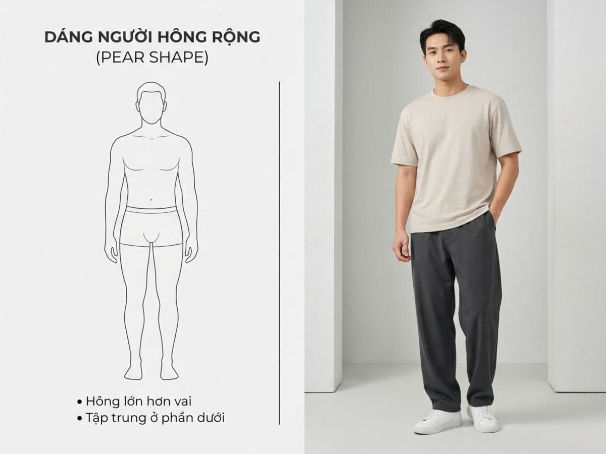 Quần baggy nam cho người có hông rộng hoặc dáng quả lê