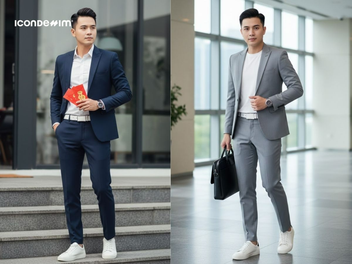 Chỉn chu, chuyên nghiệp với bộ suit cách tân phối giày sneaker