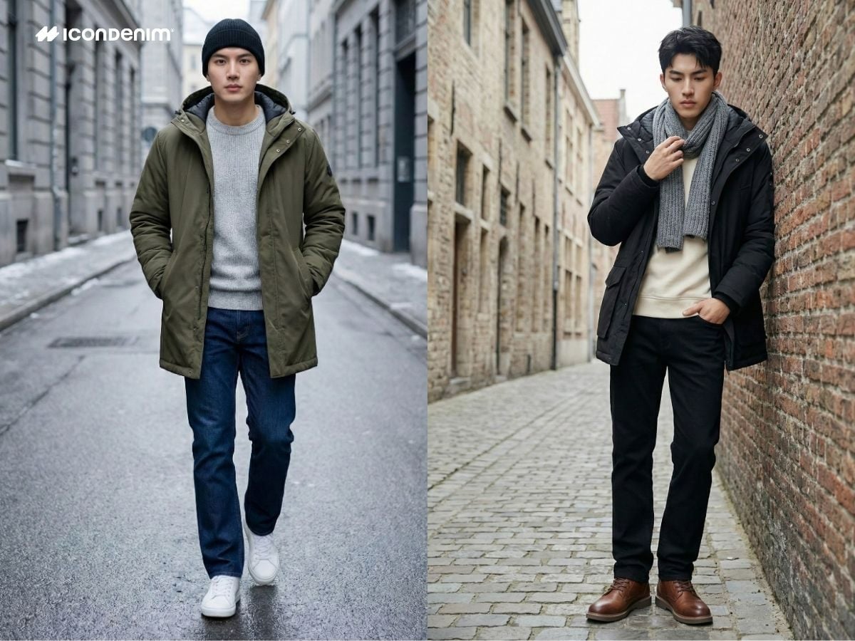 Phối đồ nam với áo khoác parka mùa đông