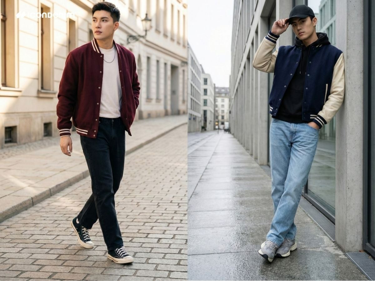Phối đồ mùa đông nam với áo khoác varsity cực chất