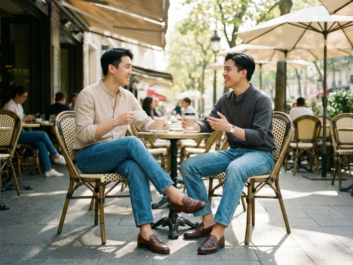 Quần jean ống suông mix sơ mi cổ tàu thanh lịch