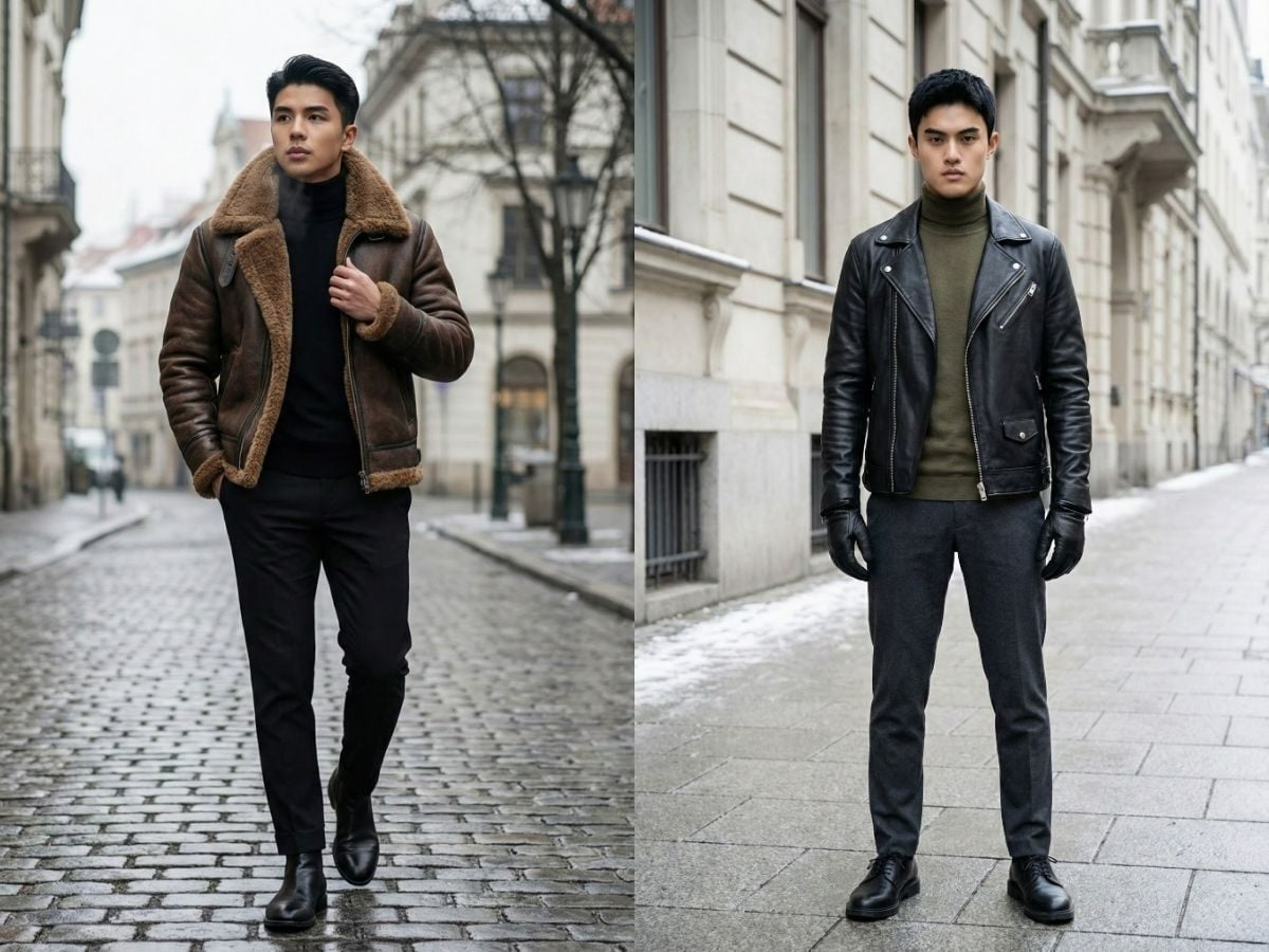 Outfit áo khoác da nam mùa đông