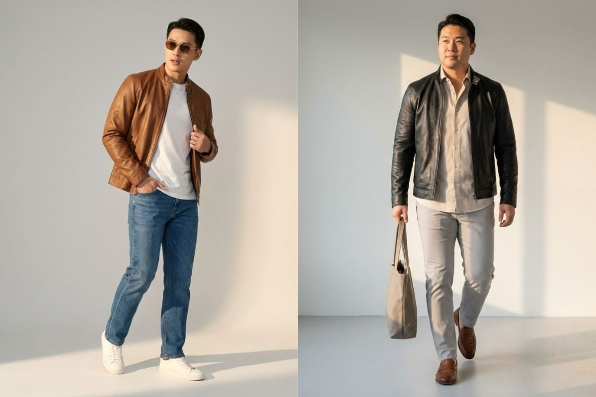 Outfit áo khoác da nam mùa thu nam