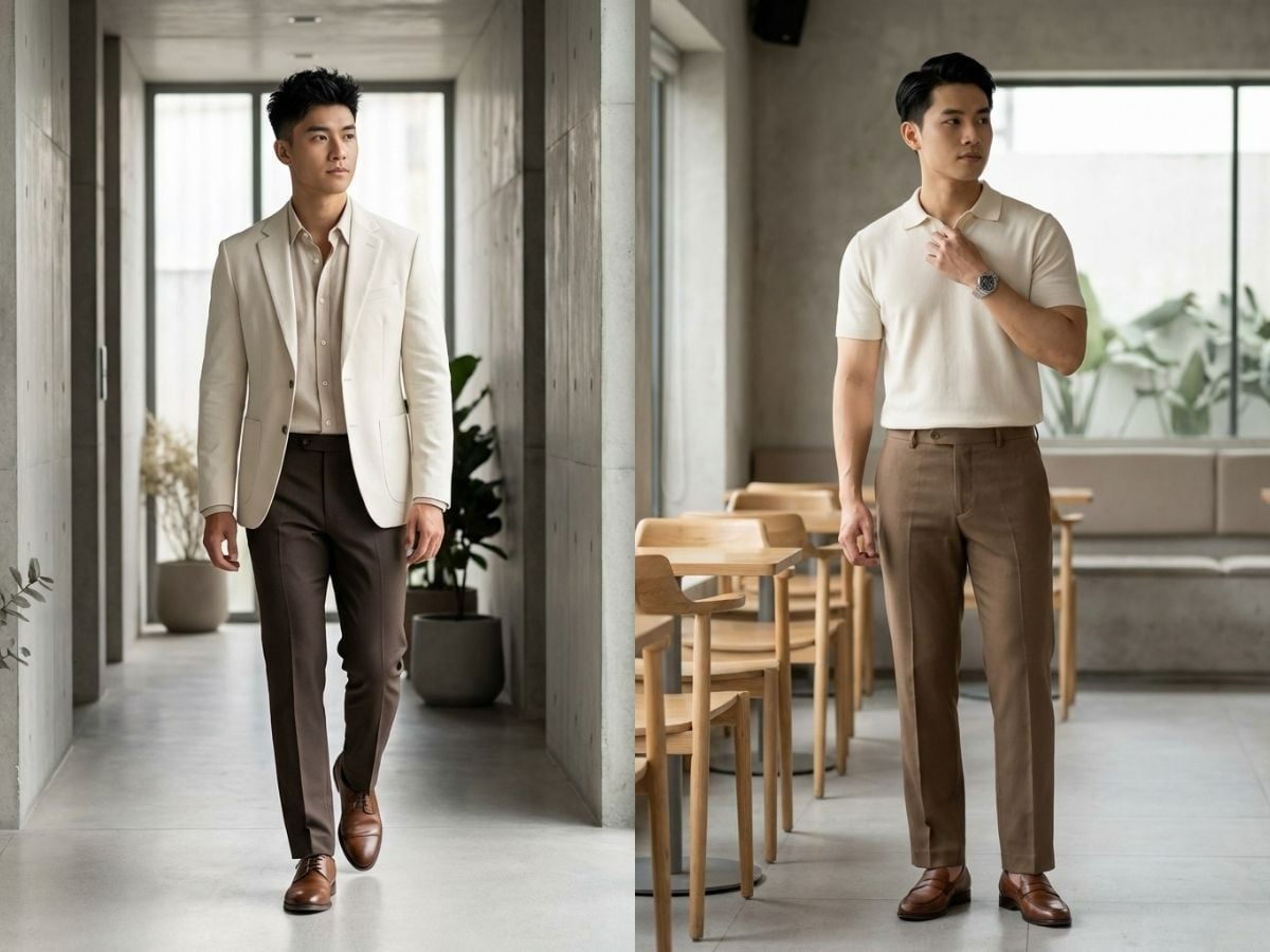 Outfit đi làm màu be cho nam tuổi Ngọ