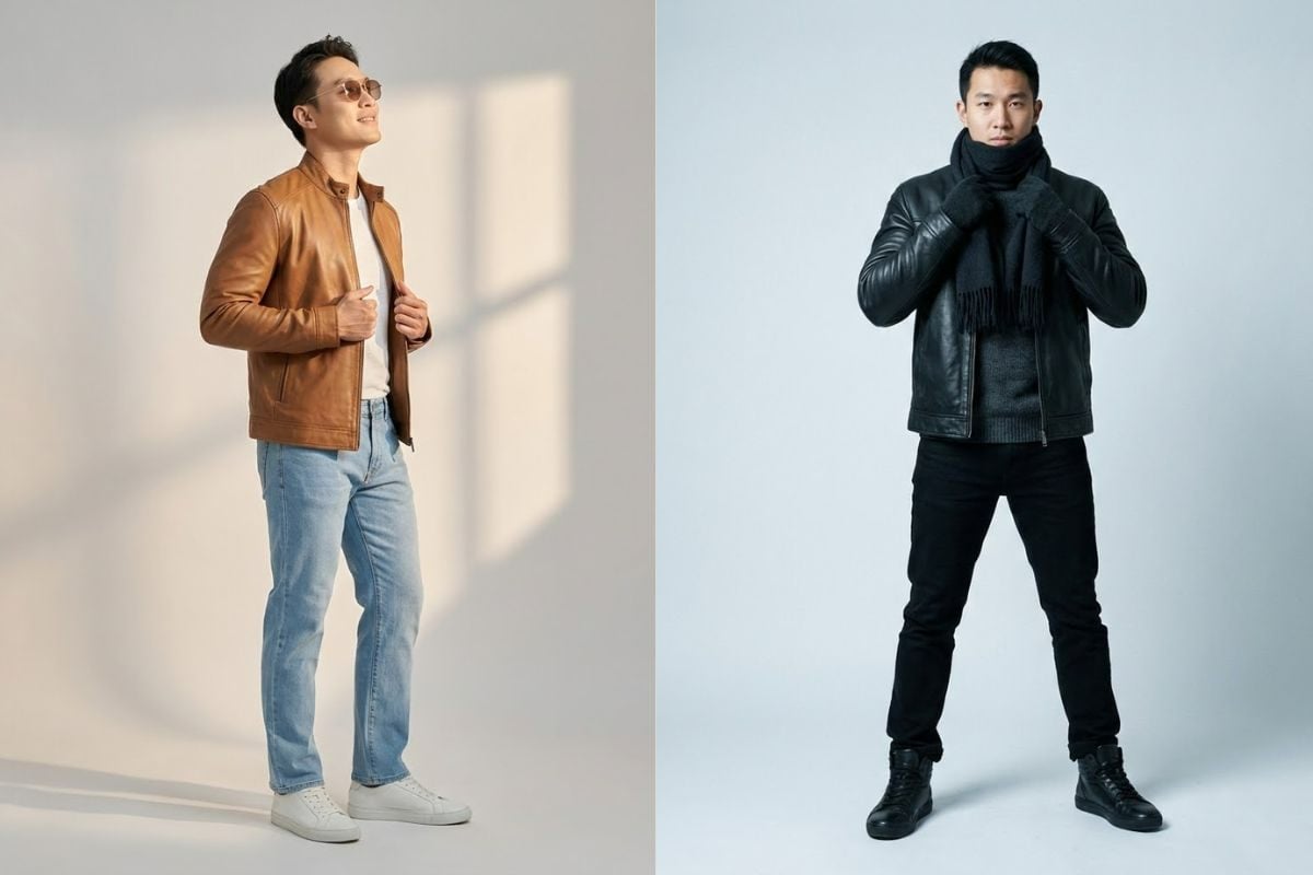 Phối đồ áo khoác da nam theo mùa