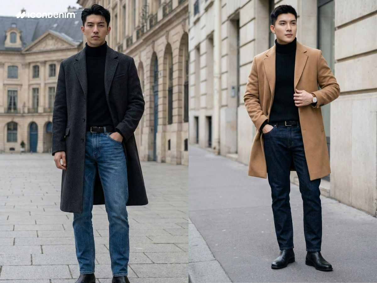 Phối đồ mùa đông nam áo khoác măng tô