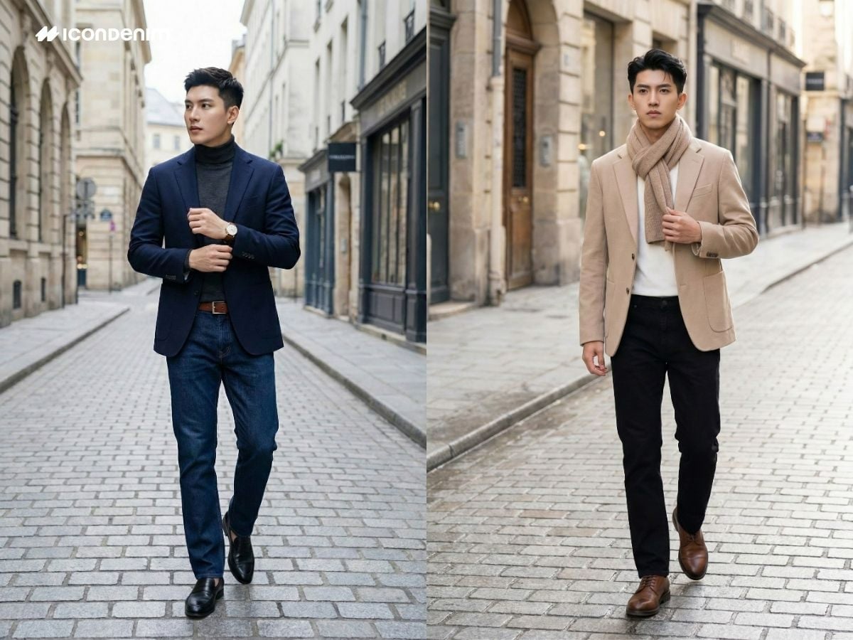 Phối đồ mùa đông nam với áo blazer