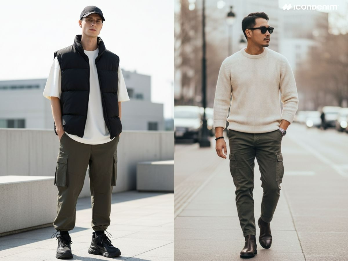 Phối đồ mùa đông với quần cargo