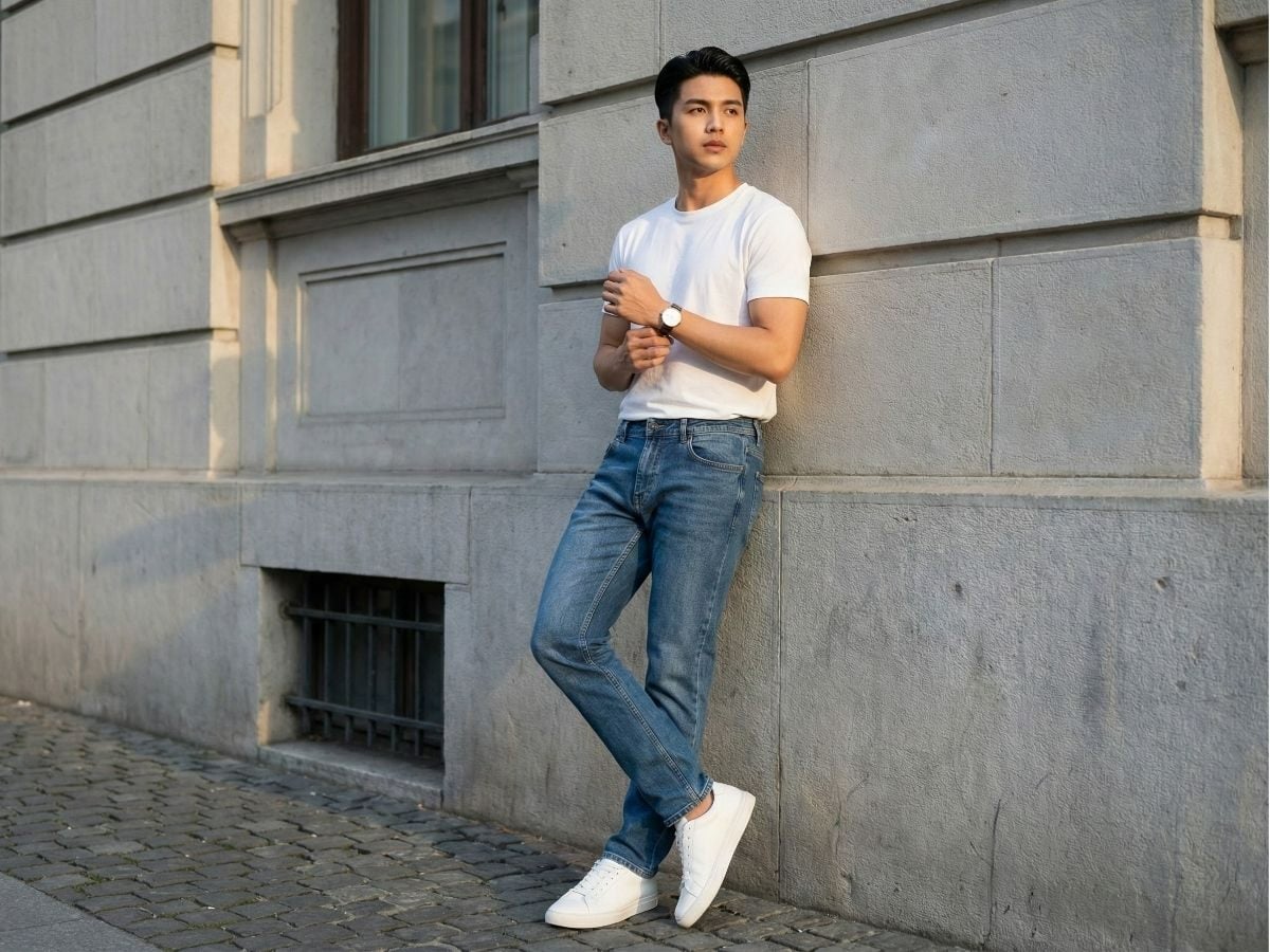 Phối đồ nam quần jean&nbsp;áo thun