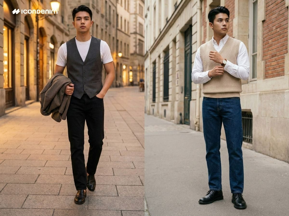 Phối đồ nam với áo gile mùa đông