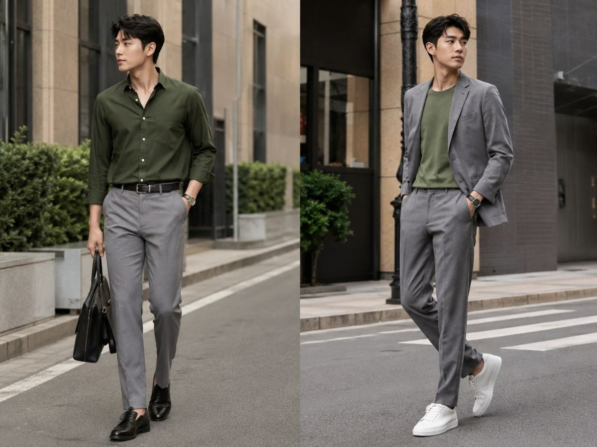 Phối màu xanh lá với màu xám