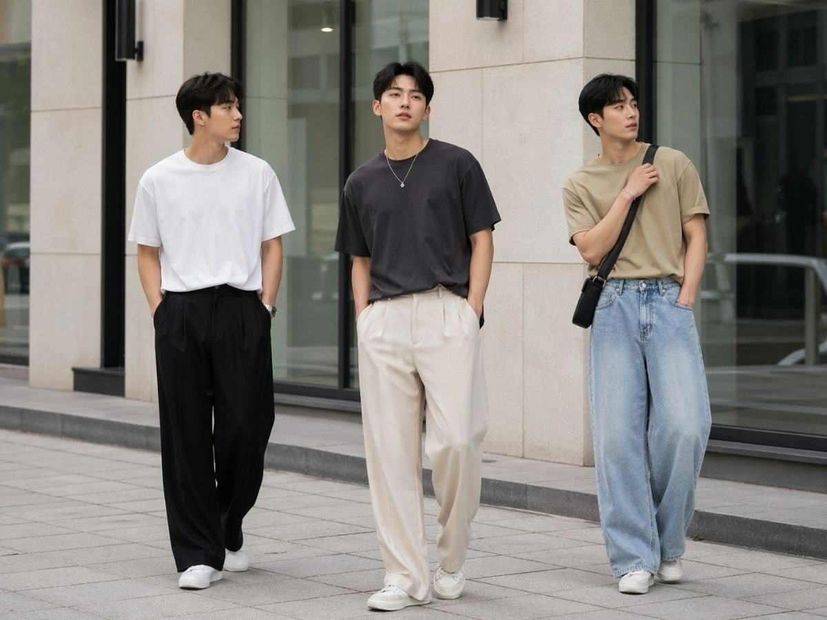 Quần baggy nam phối áo thun basic