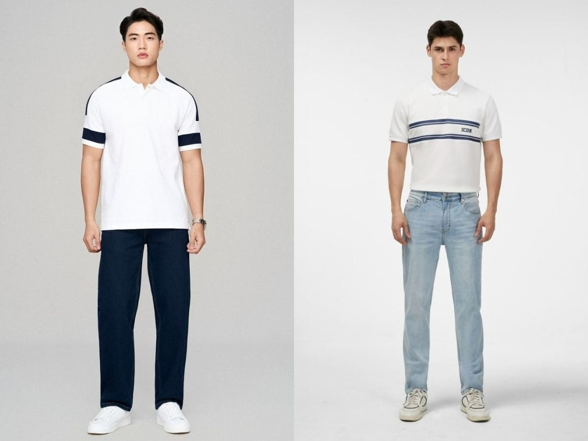 Quần jeans phối áo polo