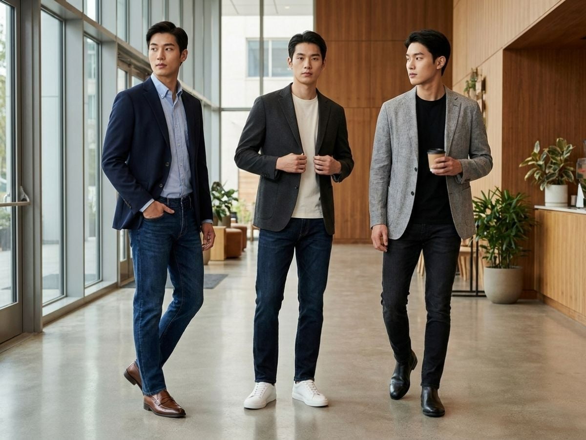Quần jeans nam phối với áo blazer