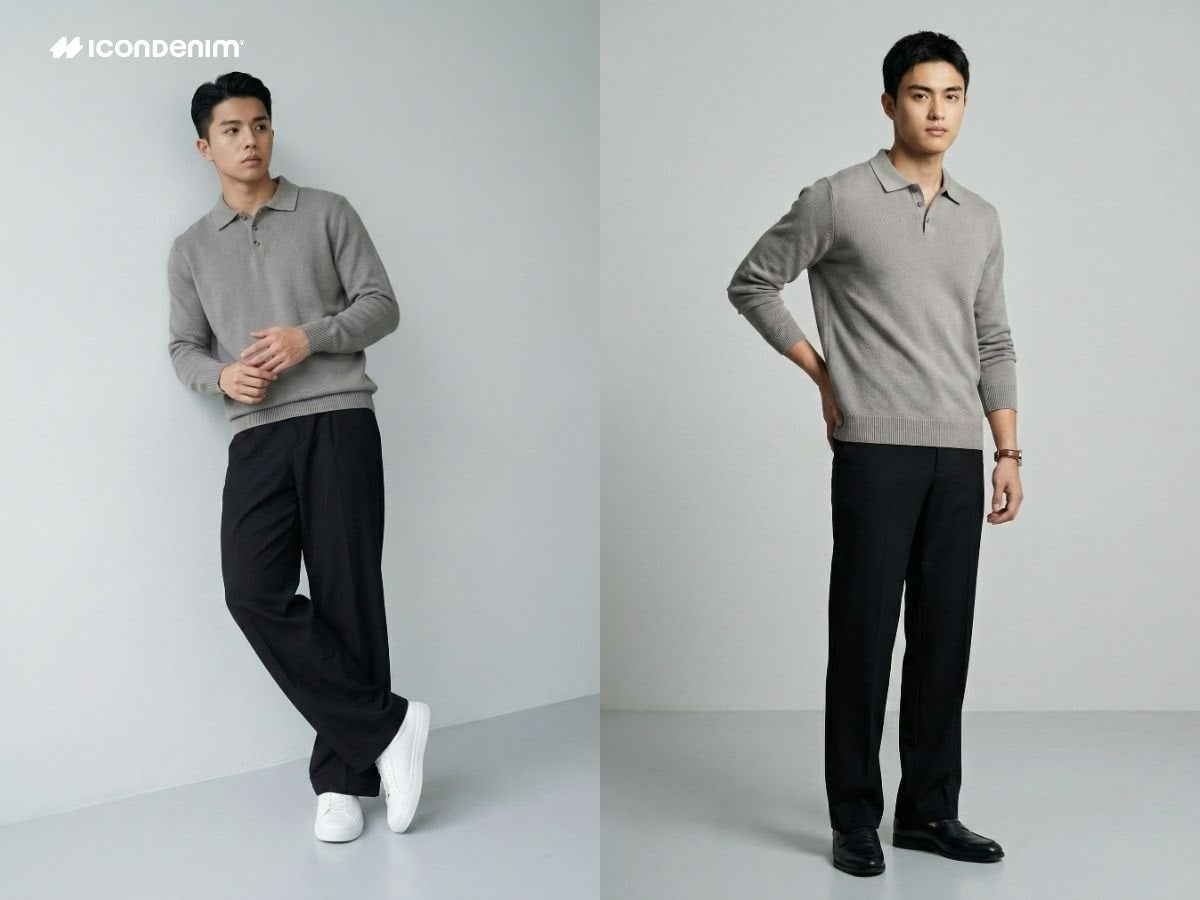 Quần ống rộng phối áo thun tay dài