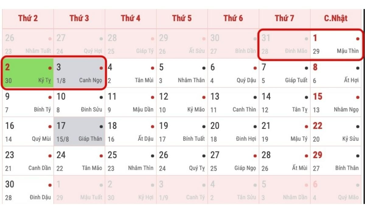 Lịch nghỉ Quốc Khánh 2025