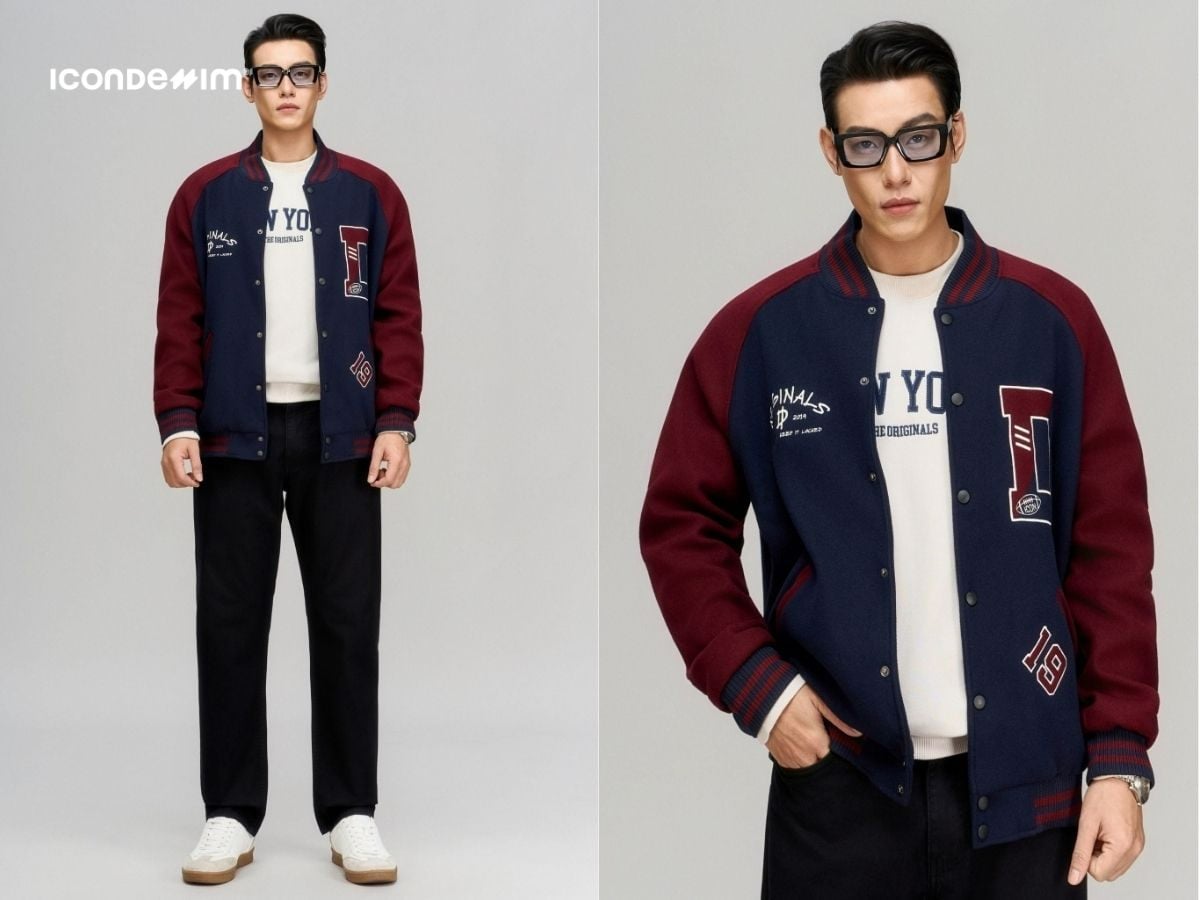 Năng động với áo khoác varsity, sweater và quần jeans ống suông