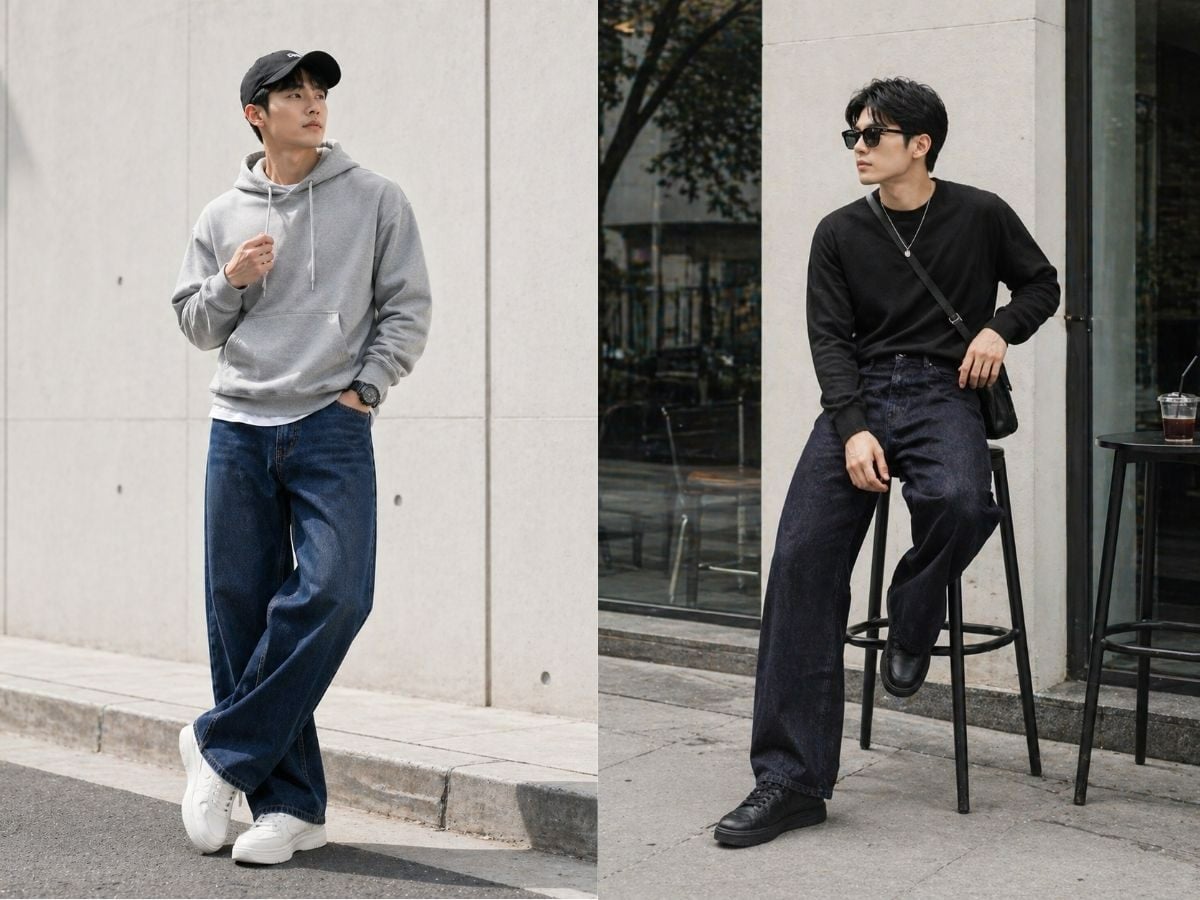 Phối quần jeans ống rộng với áo sweater hoặc hoodie