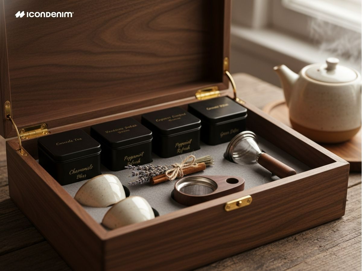 Set trà thảo mộc trong hộp gỗ