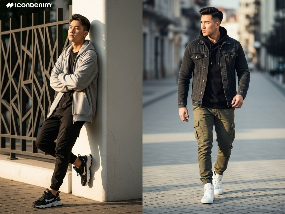 Jogger cargo với hoodie