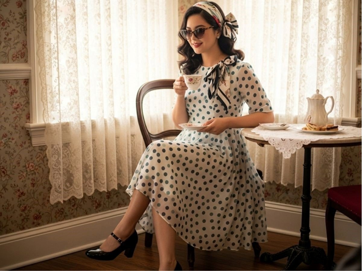 Style retro với váy chấm bi
