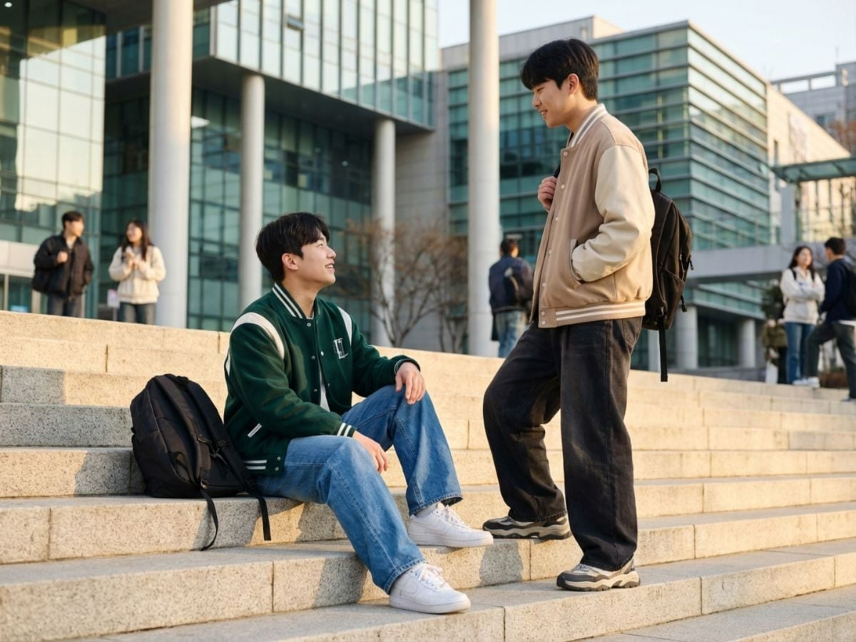 Quần jean ống suông mix varsity trẻ trung năng động