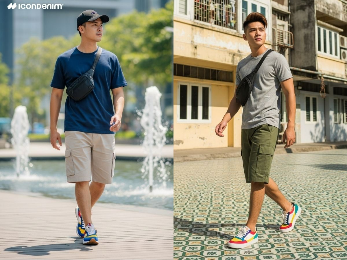 Outfit basic quần short túi hộp và áo thun