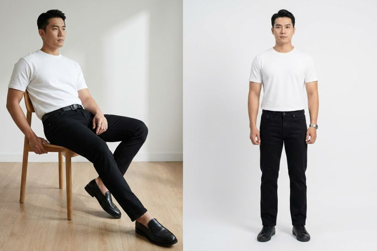 Minimalist style với áo thun trắng và jean đen