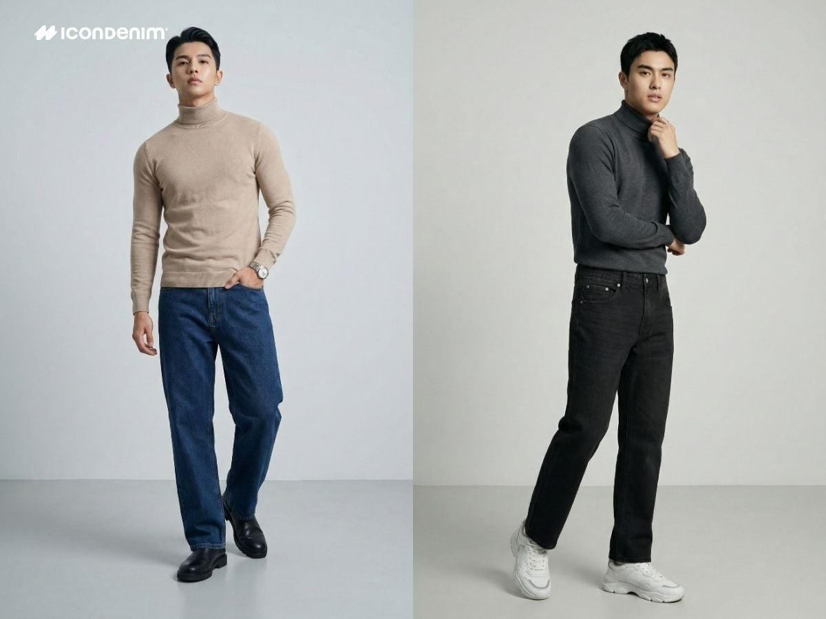 Phối đồ mùa đông quần ống rộng và áo len cổ lọ