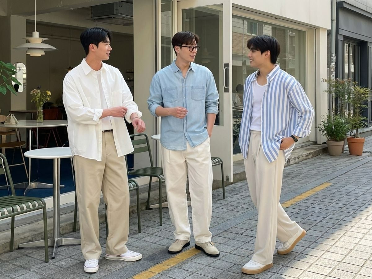 Quần baggy nam phối áo sơ mi sành điệu