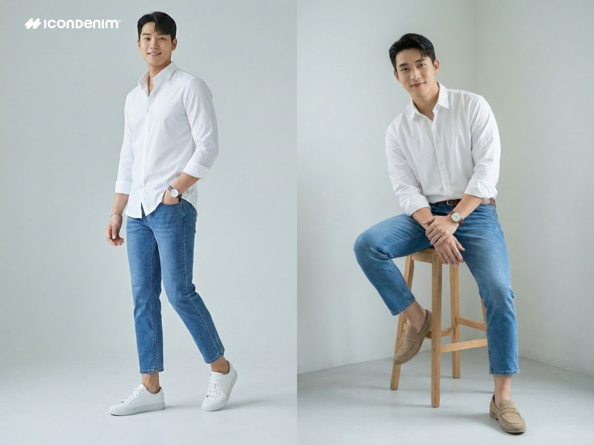 Quần jeans form crop và áo sơ mi trắng