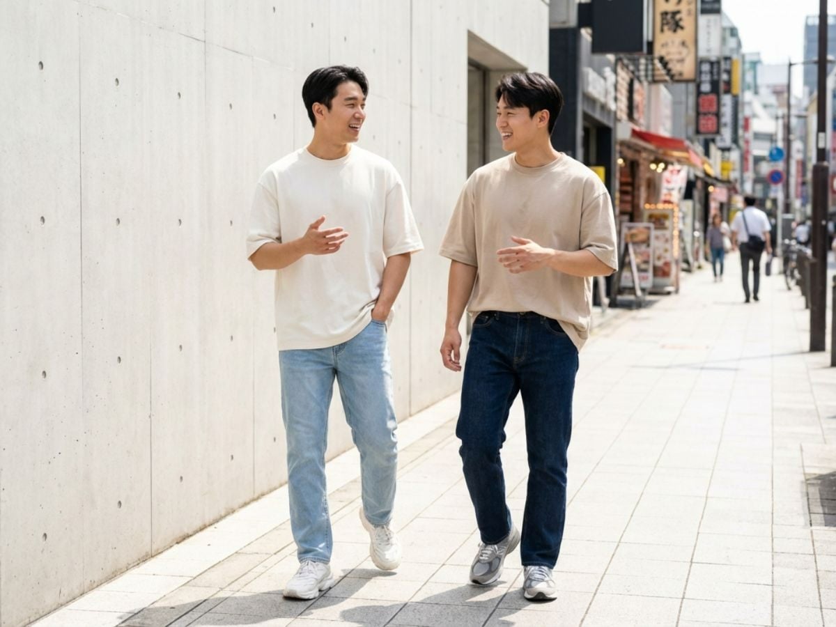 Quần jean ống suông phối áo thun oversize streetwear