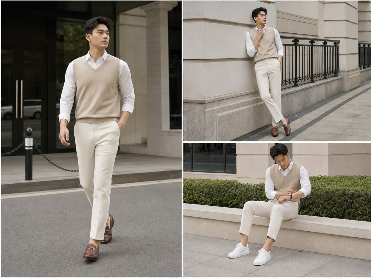 Gile be giúp outfit trắng sáng có chiều sâu hơn