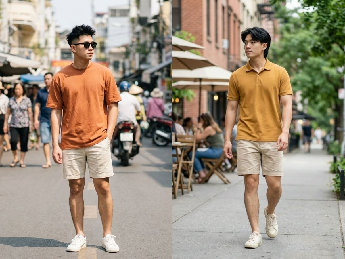 Năng động ngày Tết với áo thun màu cam đất và quần short