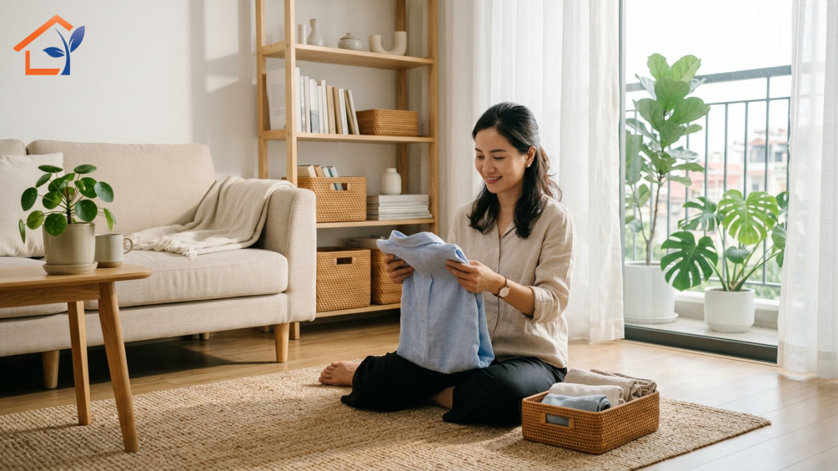 Mẹ chăm sóc không gian sống cho gia đình