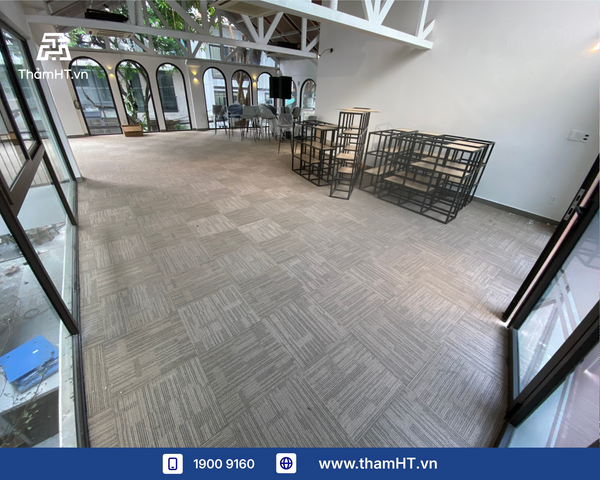 Thảm sàn quán Café Workflow - Thảm VINUS 01 Màu Kem - Tạo không gian co-working sáng tạo
